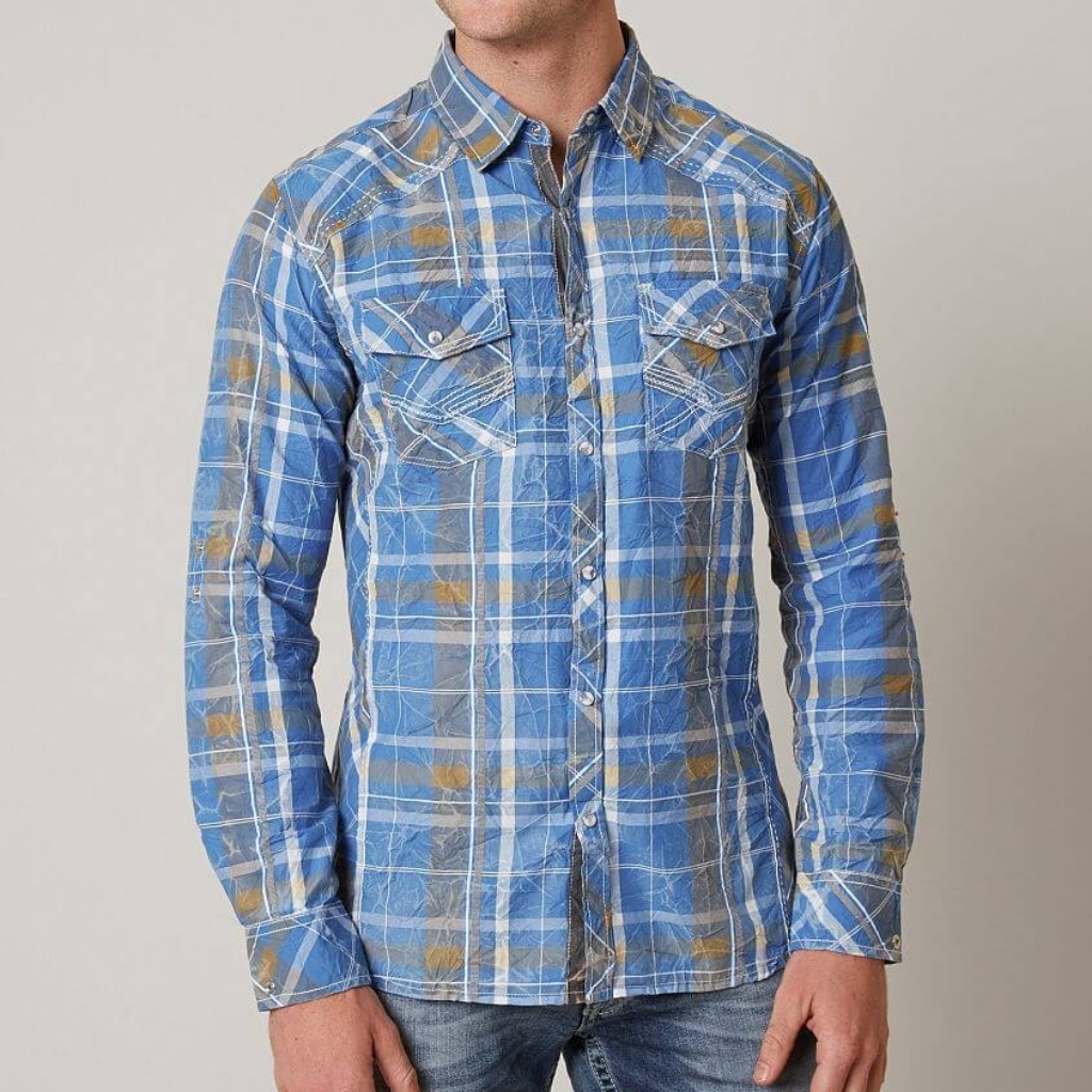 Bke By Buckle Blue And Brown Plaid Men's Shirt